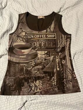 Blue Canyon Coffee Shop Graphic Tank Top Medium Brown Made in USA